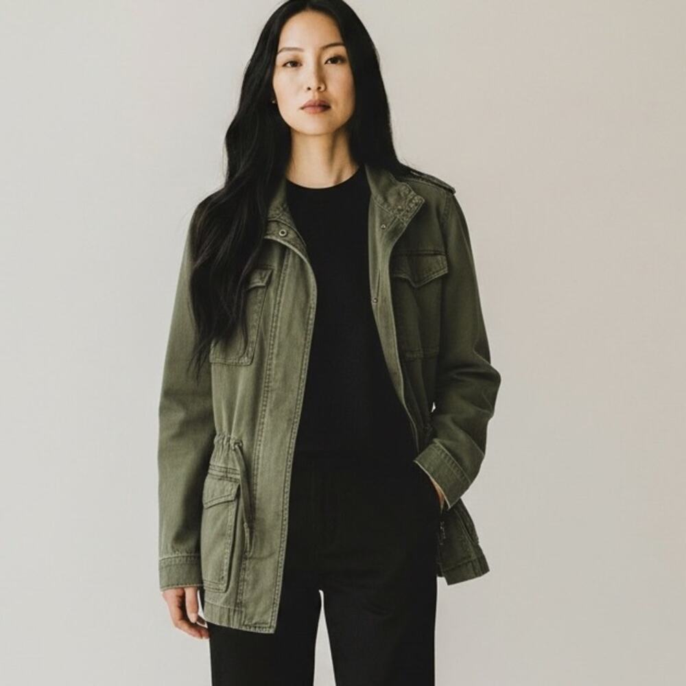 Lucky Brand Women's Olive Green Utility Jacket Military Style Cotton Size Small